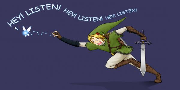 Link intentando agarrar a la molesta Navi, seguramente para ponerle una cinta en la boca xD